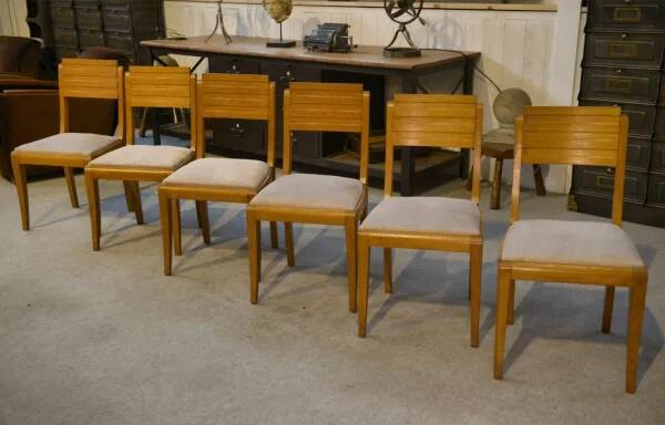 Set of 6 oak chairs by Gaston Poisson, 1940s