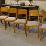 Set of 6 oak chairs by Gaston Poisson, 1940s
