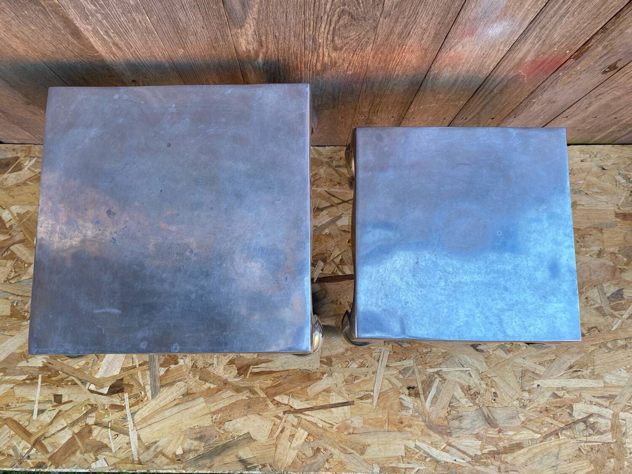 Pair of Louis XV Style Nesting Coffee Tables in Vintage Polished Aluminum