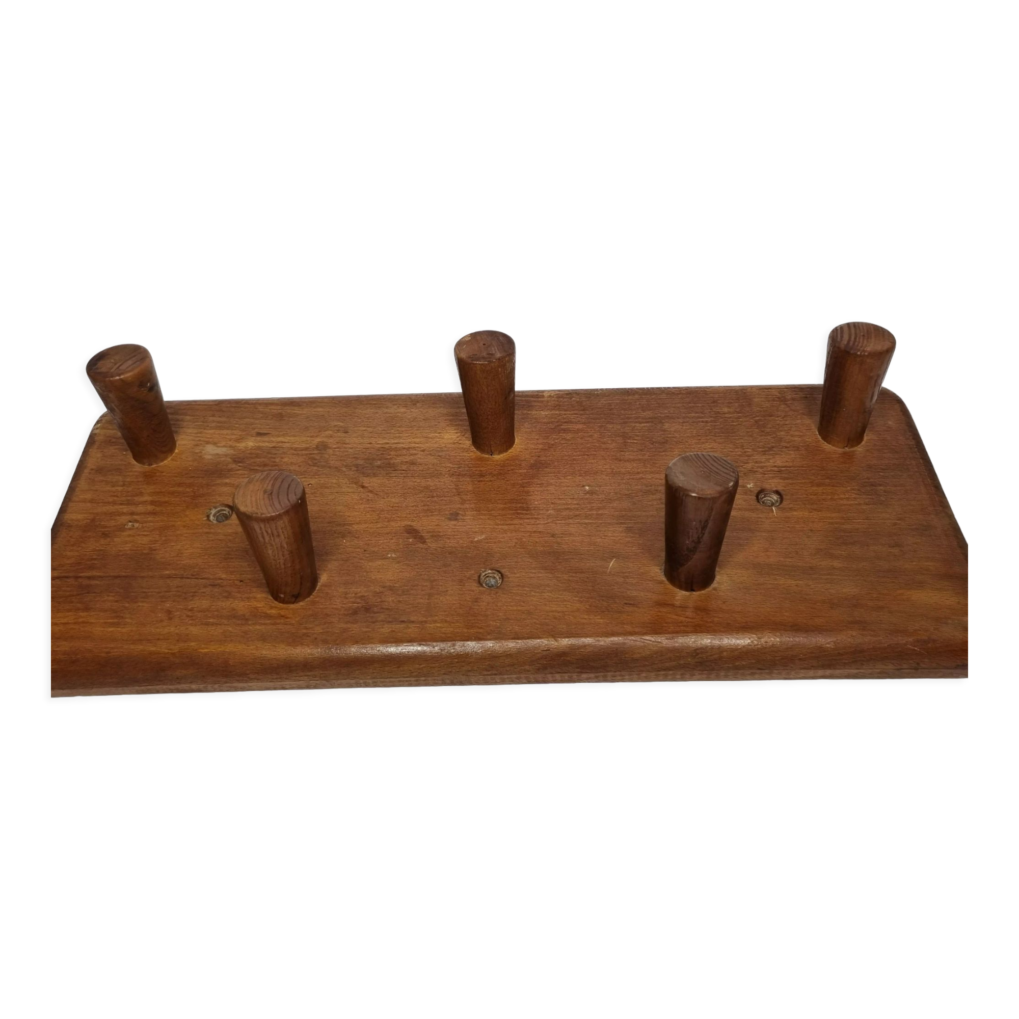 Coat rack with five hooks in natural wood, design, 60s, 50 cm