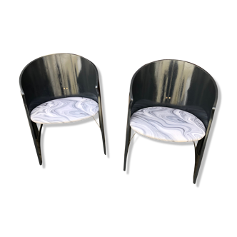 2 lacquered curved wood armchairs from the 70s
