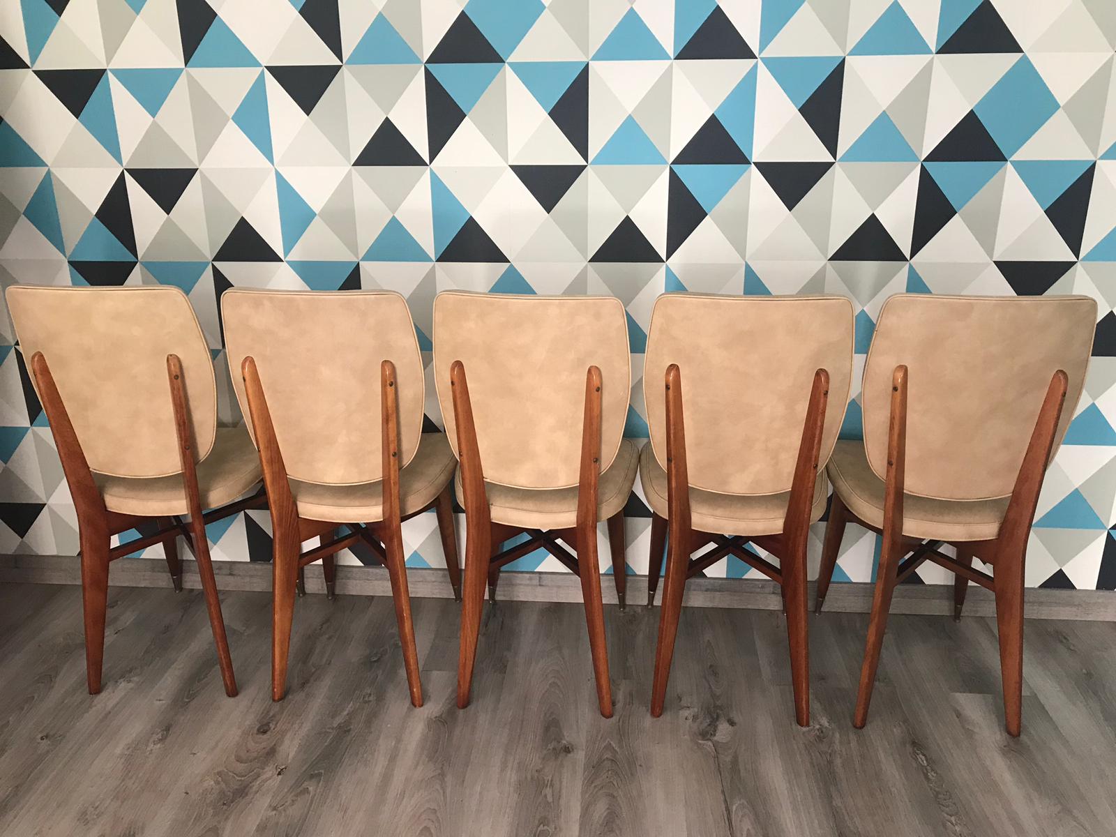 Set de 5 chaises aux pieds compas scandinave vintage 1960