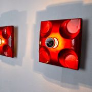 Pair of Fat Lava wall lamps by Hustadt Leuchten, Orange ceramic, Germany, 1960
