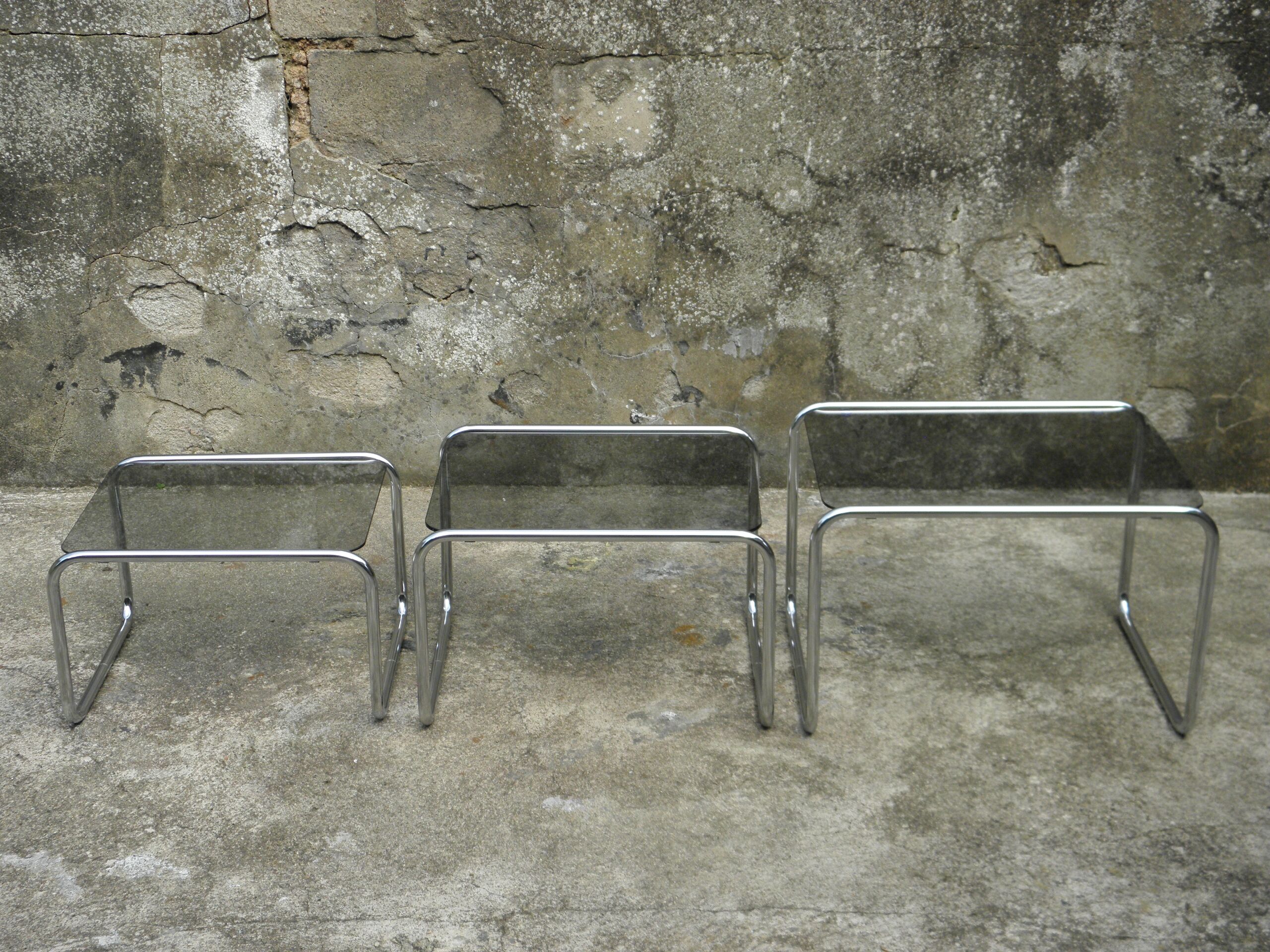 Trundle tables chrome and glass 1970