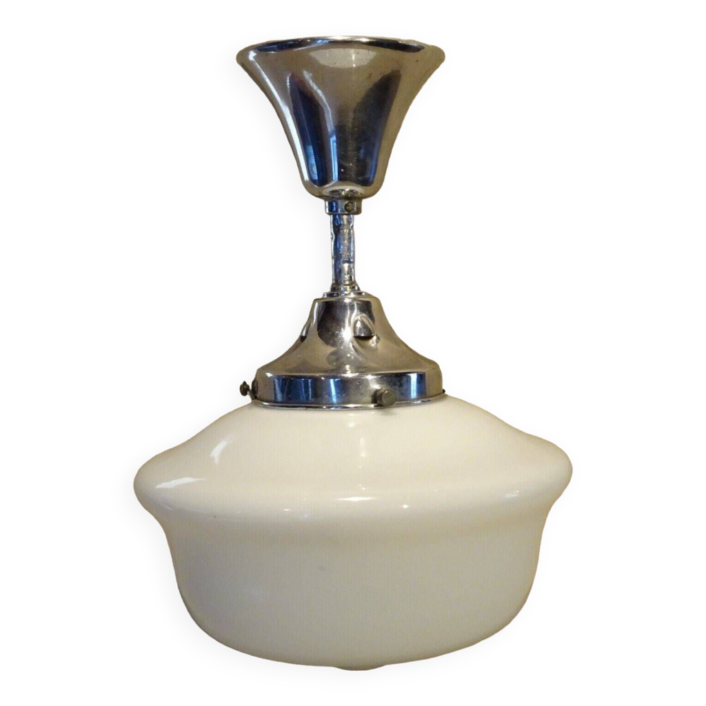 SUSPENSION LUSTRE PLAFONNIER globe tulipe en opaline blanche et marron
