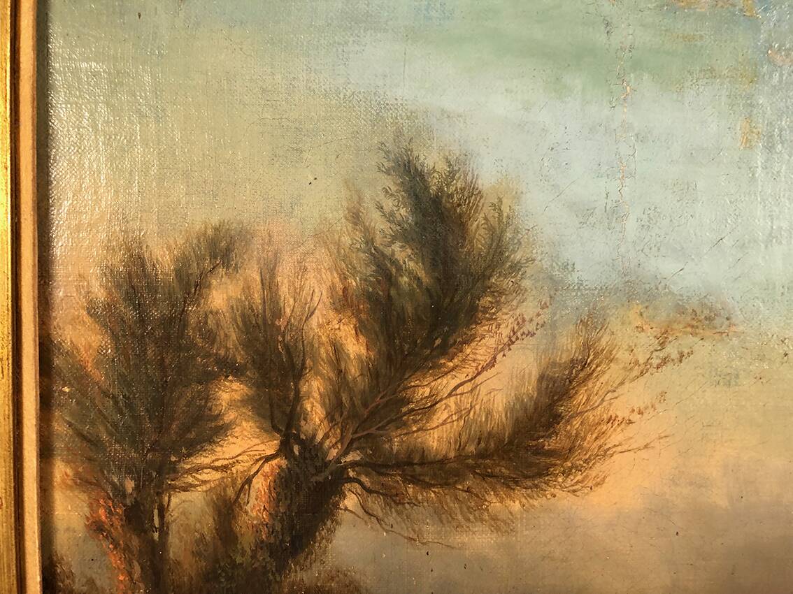 Prosper Ferey, large oil on canvas, “Shepherdess and her flock” mid-19th century