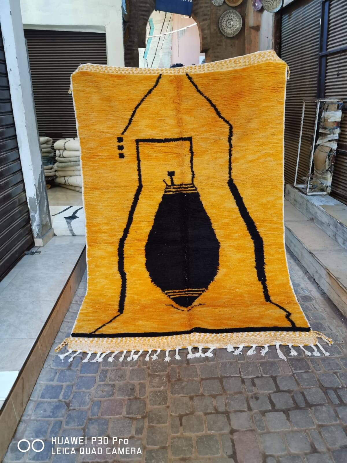 Mustard and black Berber rug 250/150 cm