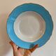 Lot de 8 assiettes creuse vintage bleues, blanches et dorées