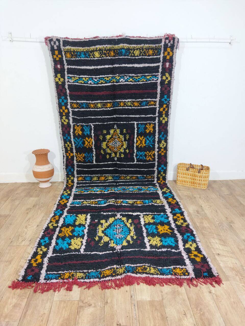 Handmade wool Berber rug 340x140 cm