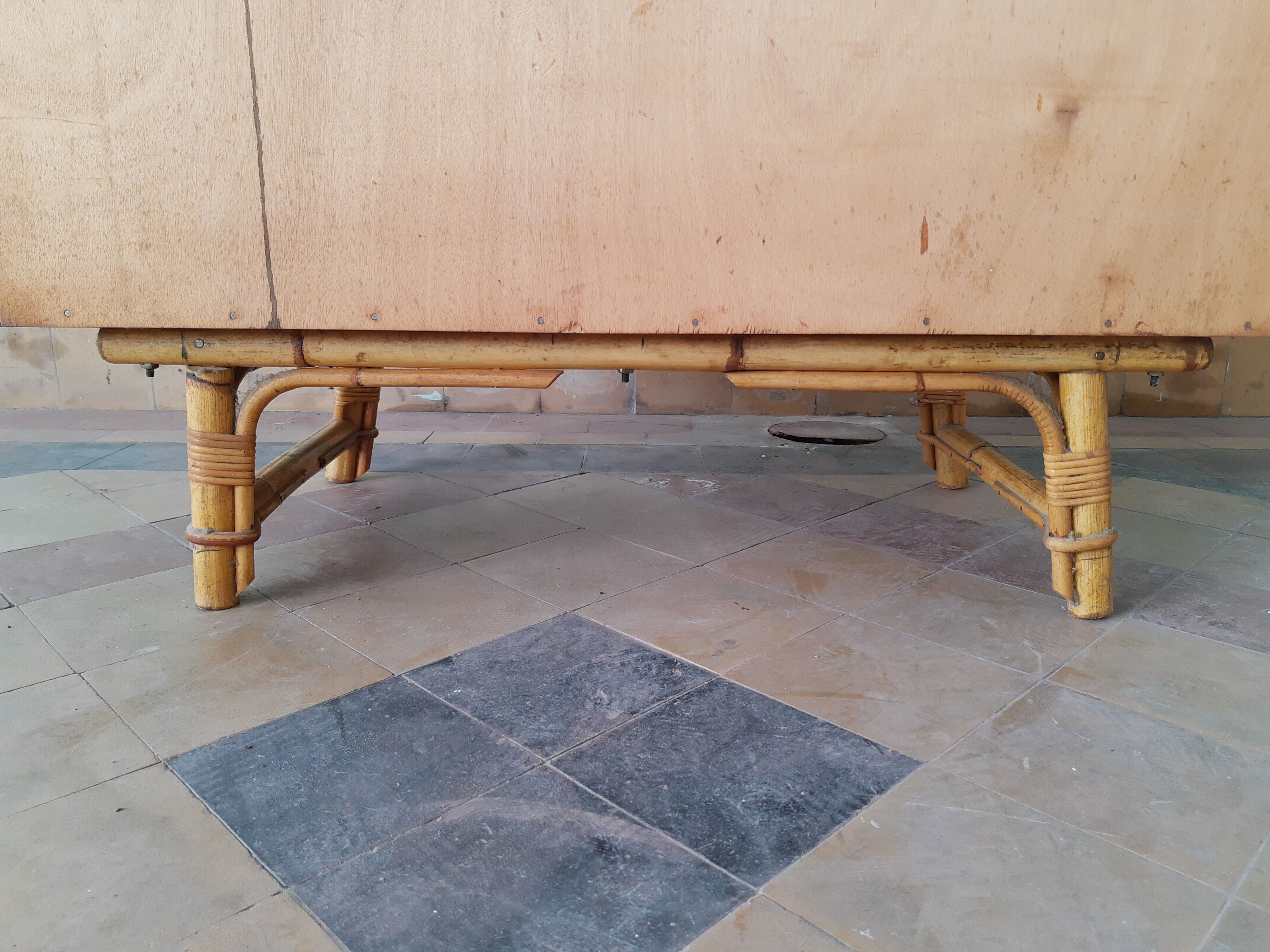 Vintage rattan and bamboo chest of drawers 50s