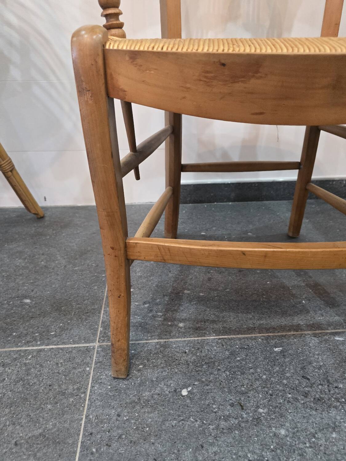 Pair of antique lyre-shaped armchairs – woven straw seats