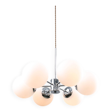 Space Age Italian Sputnik Chrome and Opaline Chandelier, 1970s