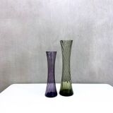2 Mid Century glass vases crystal glass, Alfred Taube vase, smoked glass vases, 60's