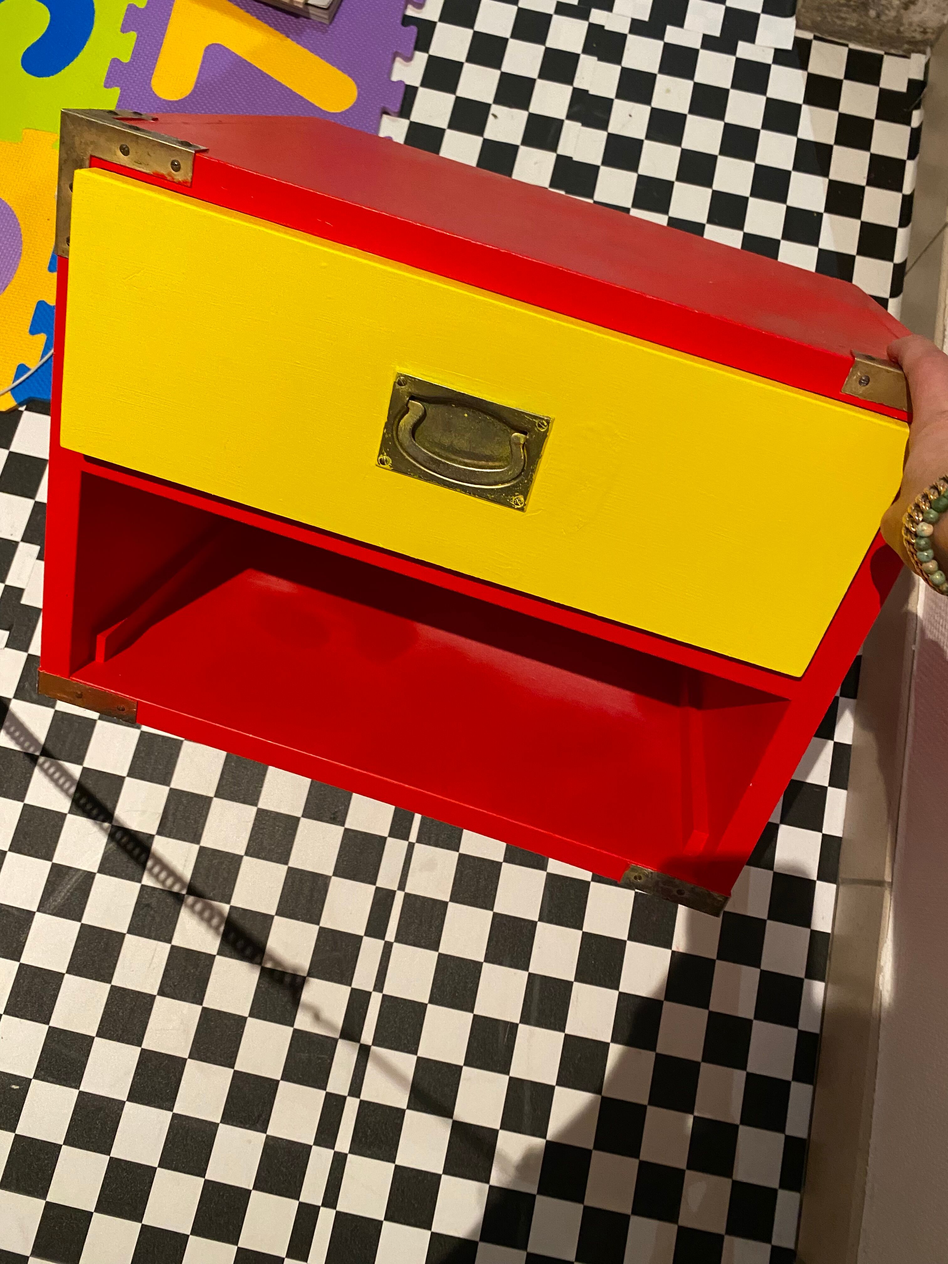 Bedside table / night design yellow red