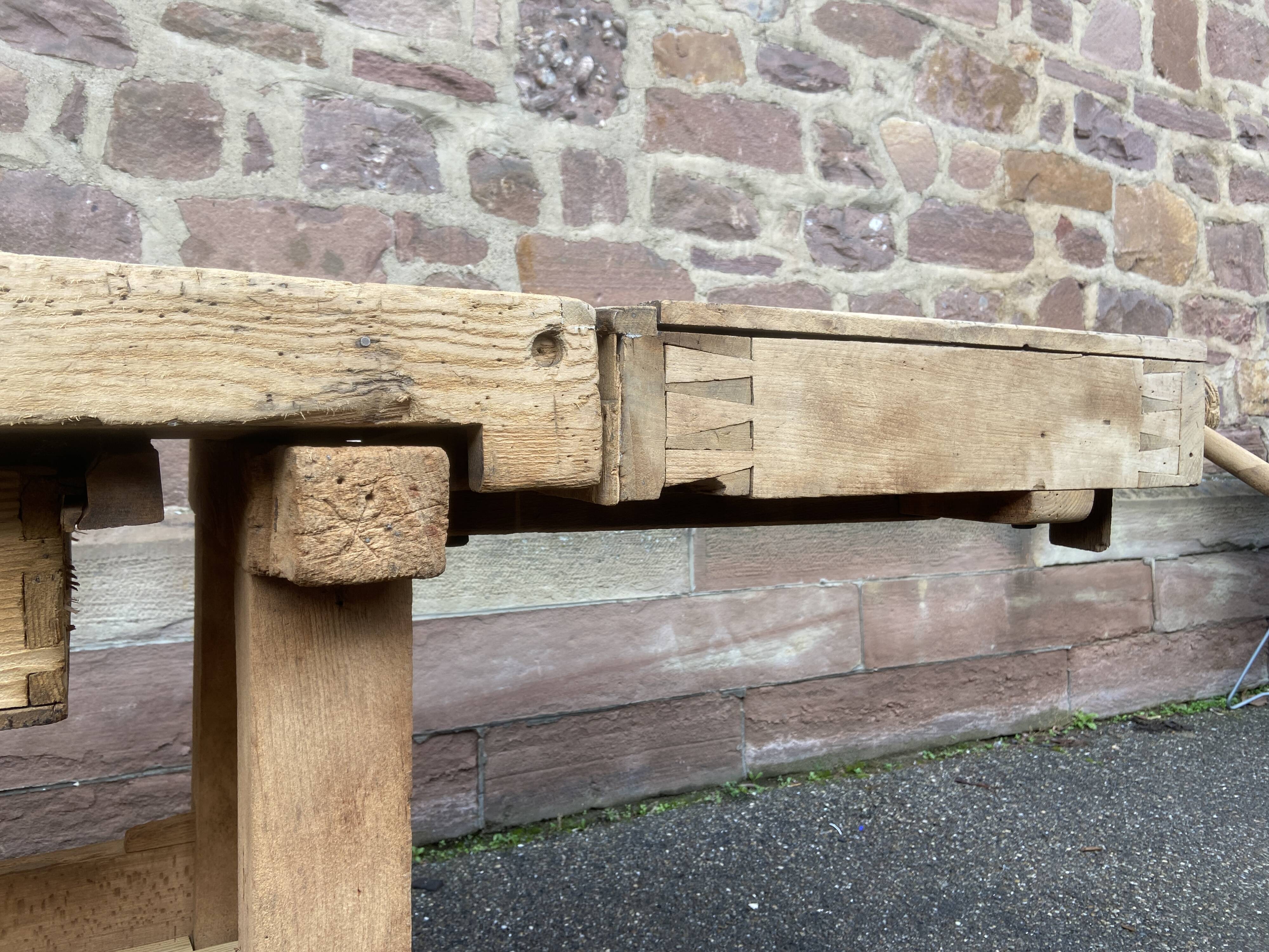 Industrial table carpenter's workbench in raw natural wood vintage bohemian