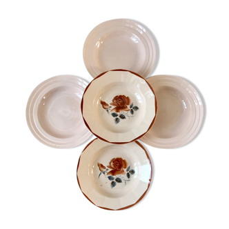 Lot de 5 assiettes cresues dépareillées DIgoin Sarreguemines rose poudré années 50