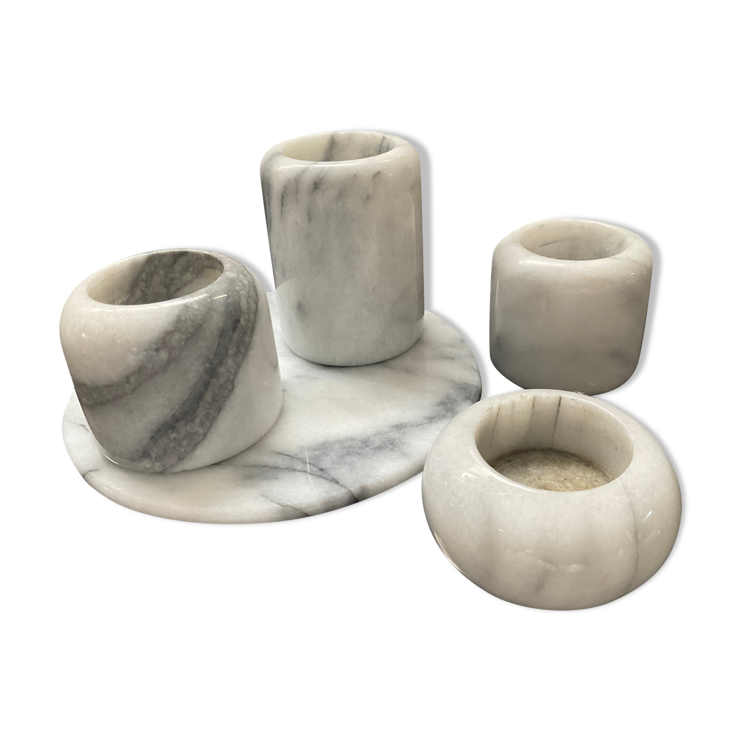 Series of 4 vintage candle holders in Carrara marble