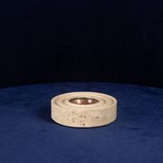 Italian Round Travertine and Copper-Toned Metal Ashtray, 1970