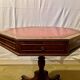 Vintage octagonal gueridon, 4 drawers, leather top, lion's paw feet.