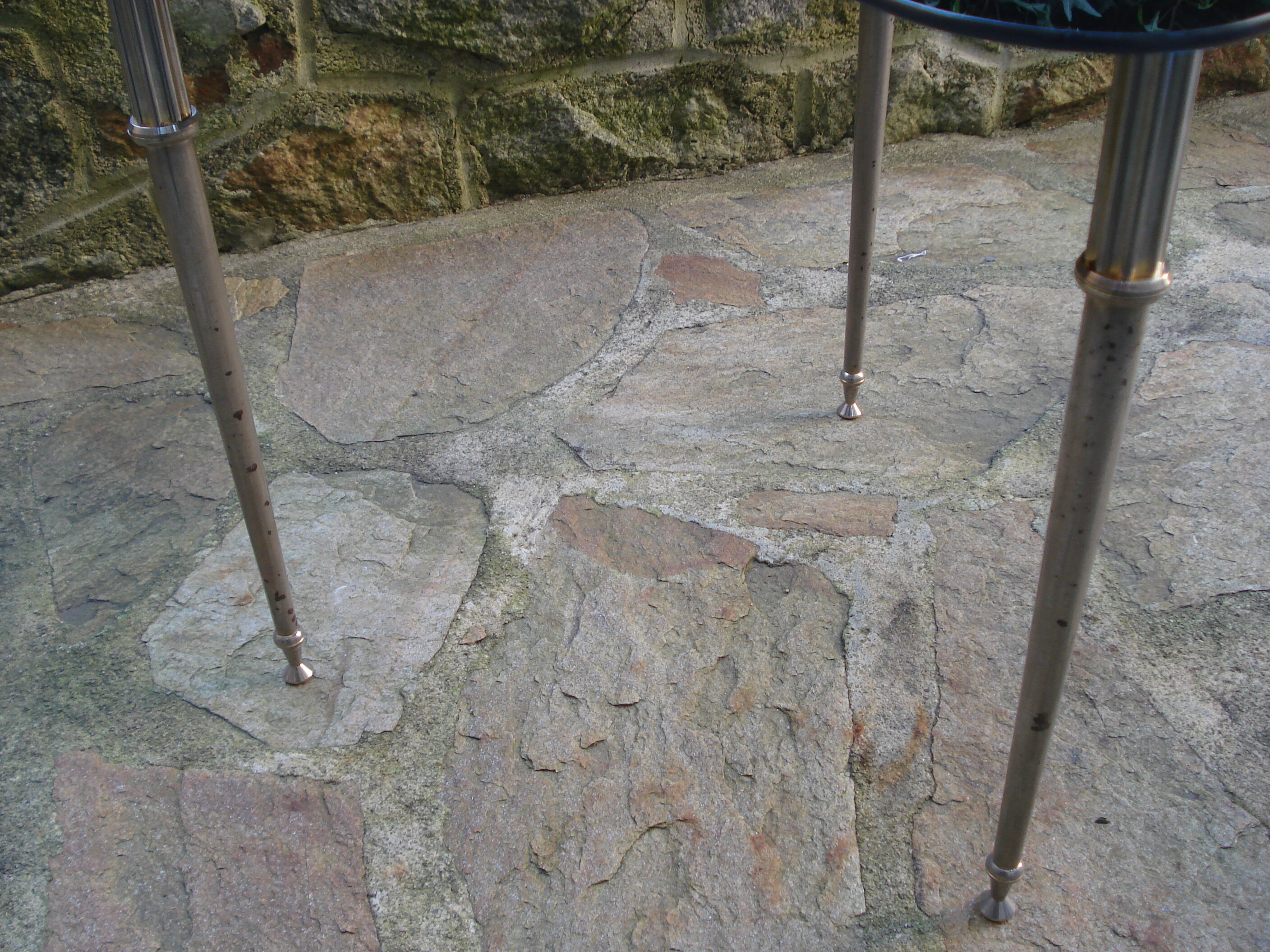 Side table black glass top and metal base