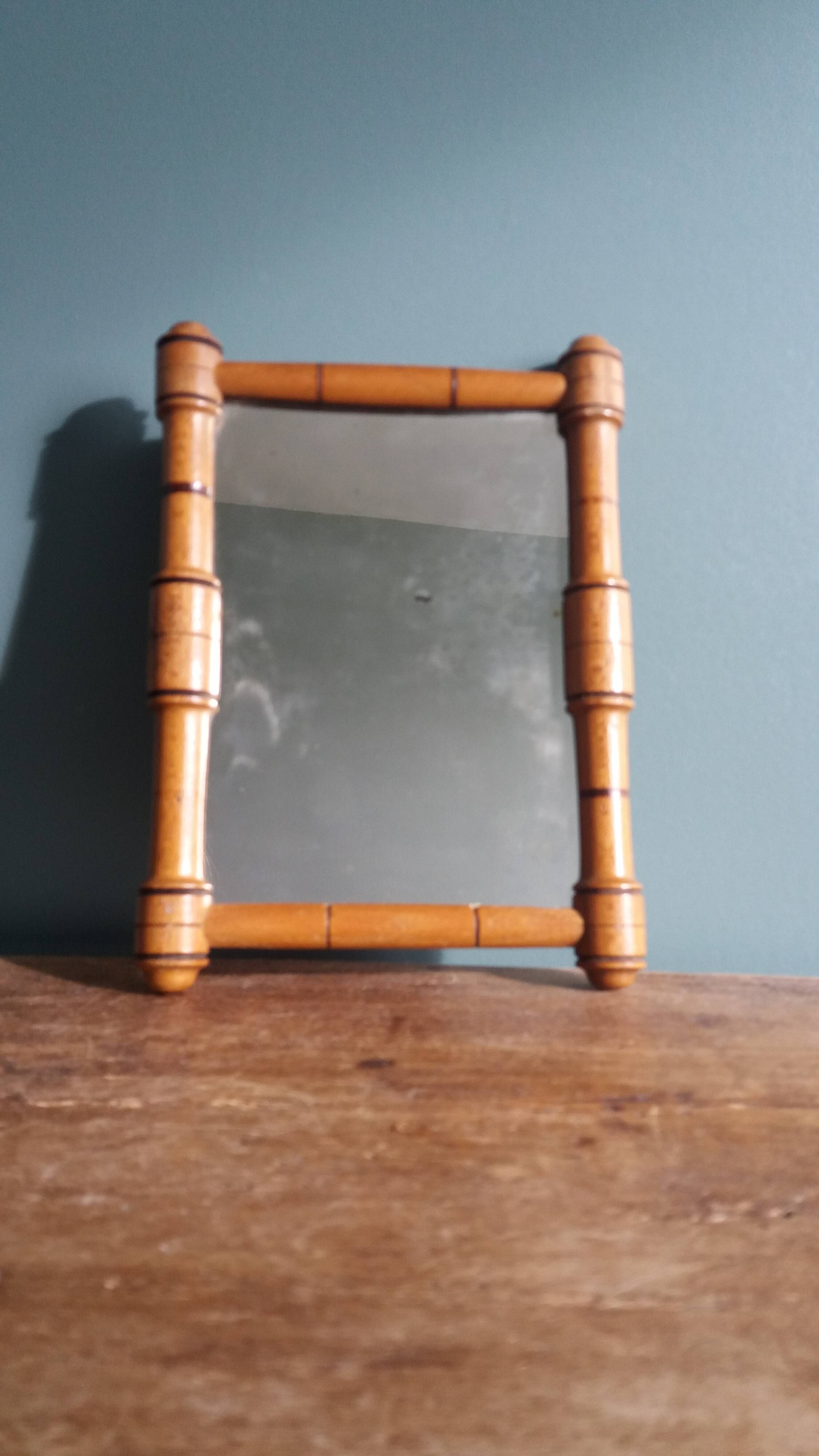Turned wooden frame mirror 19.5 x 14