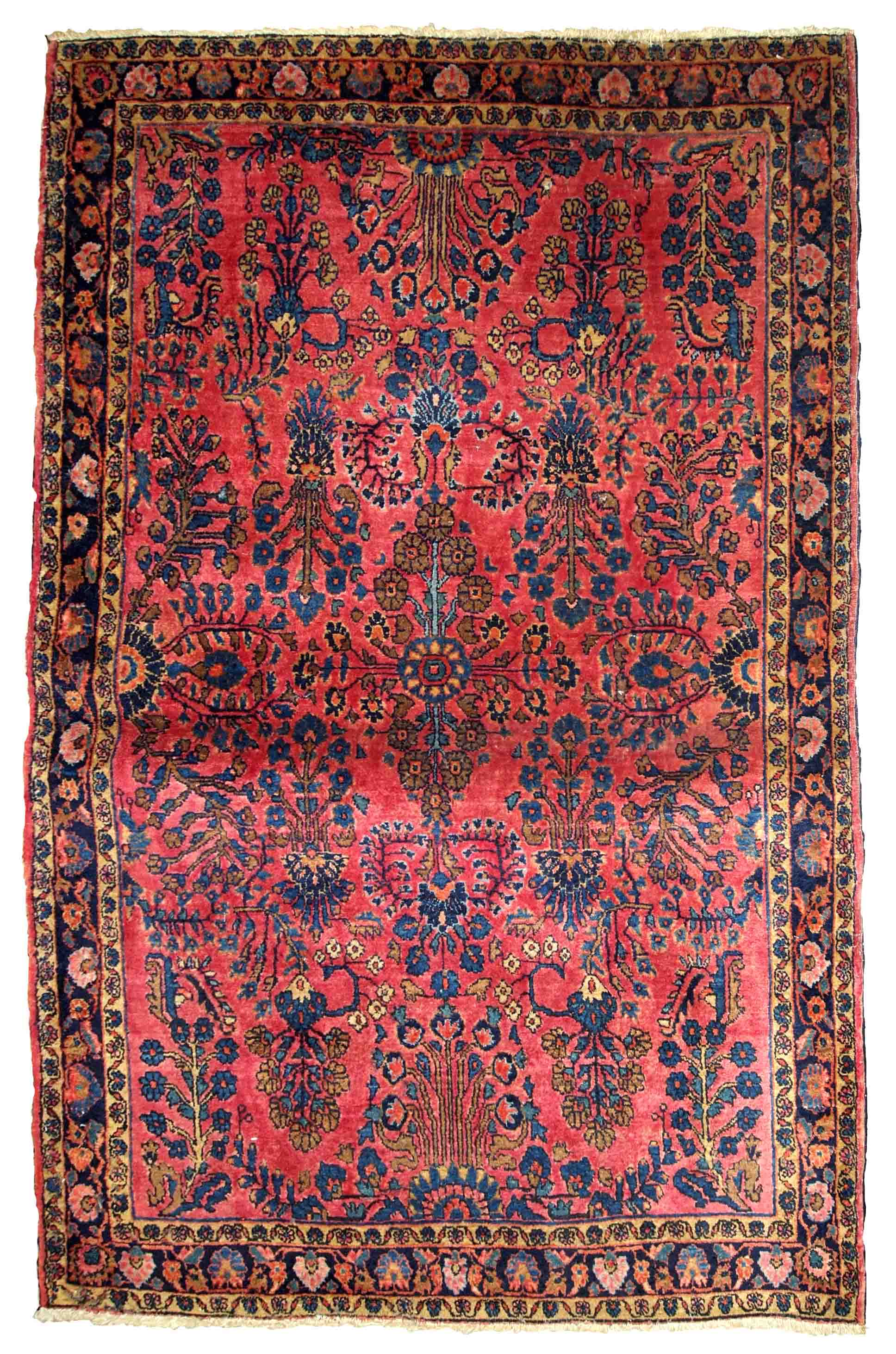 Ancient Persian Sarouk handmade carpet 112cm x 164cm 1920s, 1B748