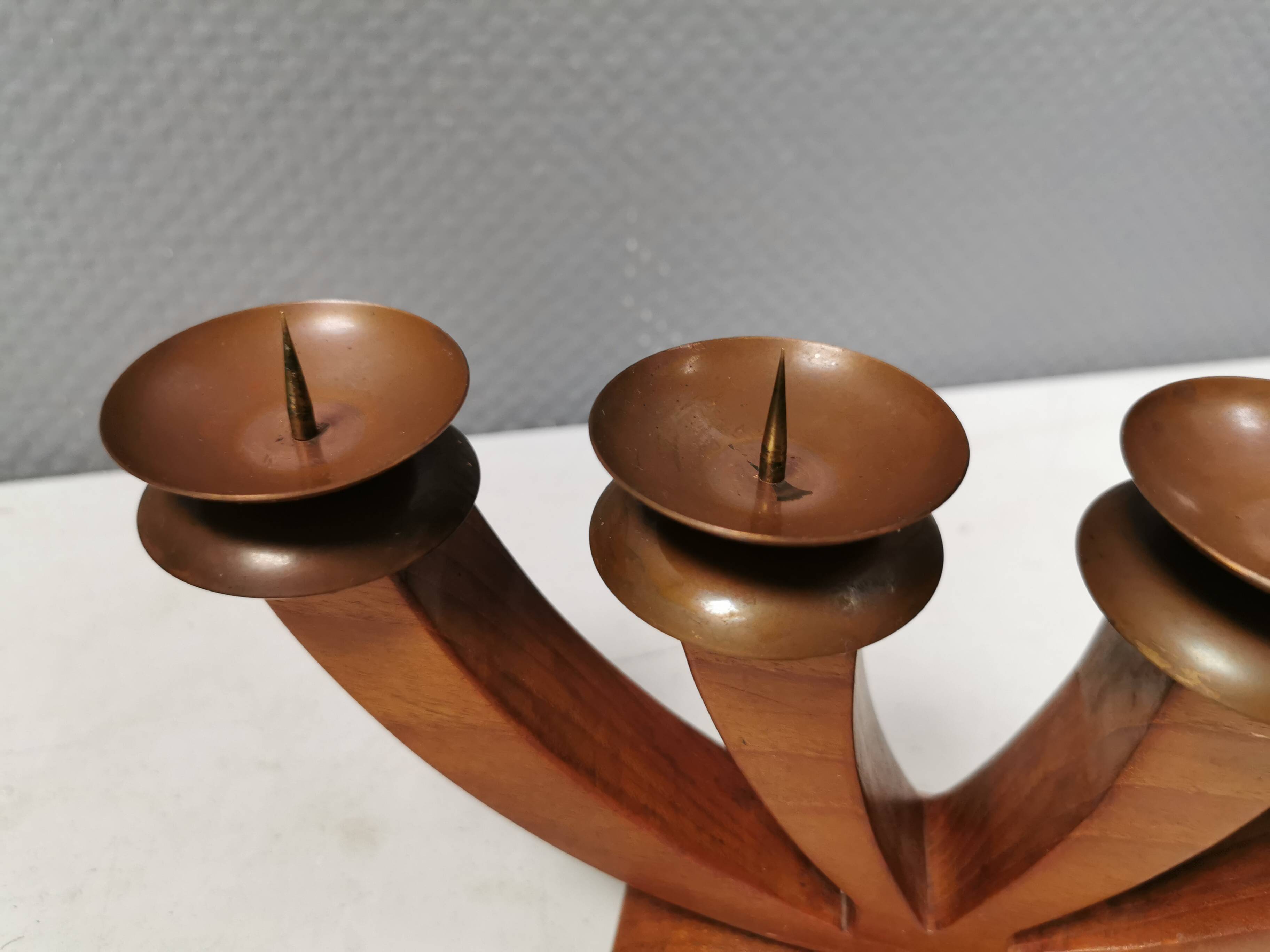 Candlestick/Advent candle holder, made of wood with 4 copper candle holders