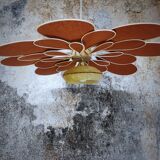 Suspension flower vintage globe and petals in linen and rattan