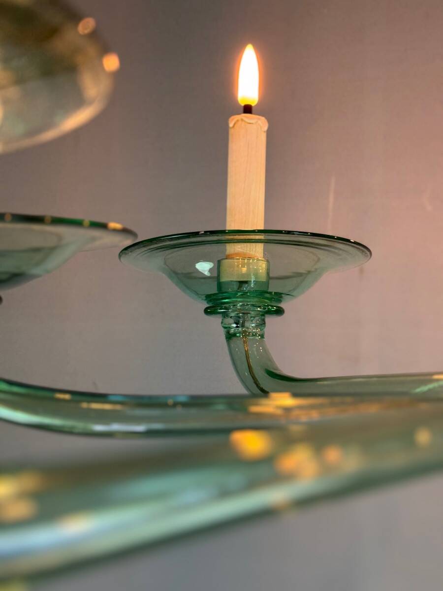 Green Murano glass Venetian chandelier, Venini, circa 1920