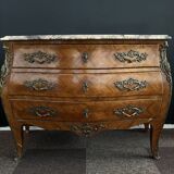 Bordeaux inlaid chest of drawers with marble and bronze ornament