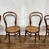 set of 4 bistro chairs in curved wood from the 1920s 1930s Canned seat