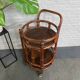 Round bamboo & rattan bar cart - italy 1960's