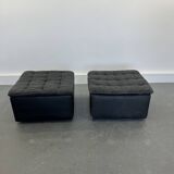 Large Swiss Poufs in Patinated Grey Leather from de Sede, 1970s, Set of 2
