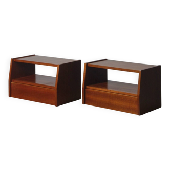 Pair of modernist floating bedside tables in teak veneer 1950s