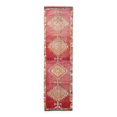 Red & Pink Oriental Turkish Runner Rug, 88x329Cm