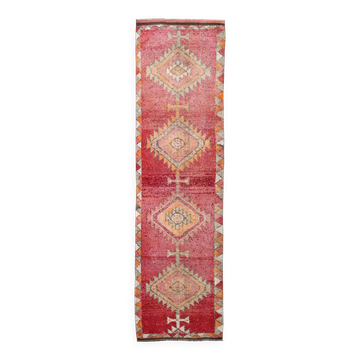Red & Pink Oriental Turkish Runner Rug, 88x329Cm