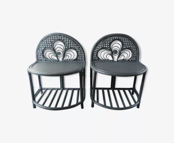 Pair of bedside tables Peacock rattan