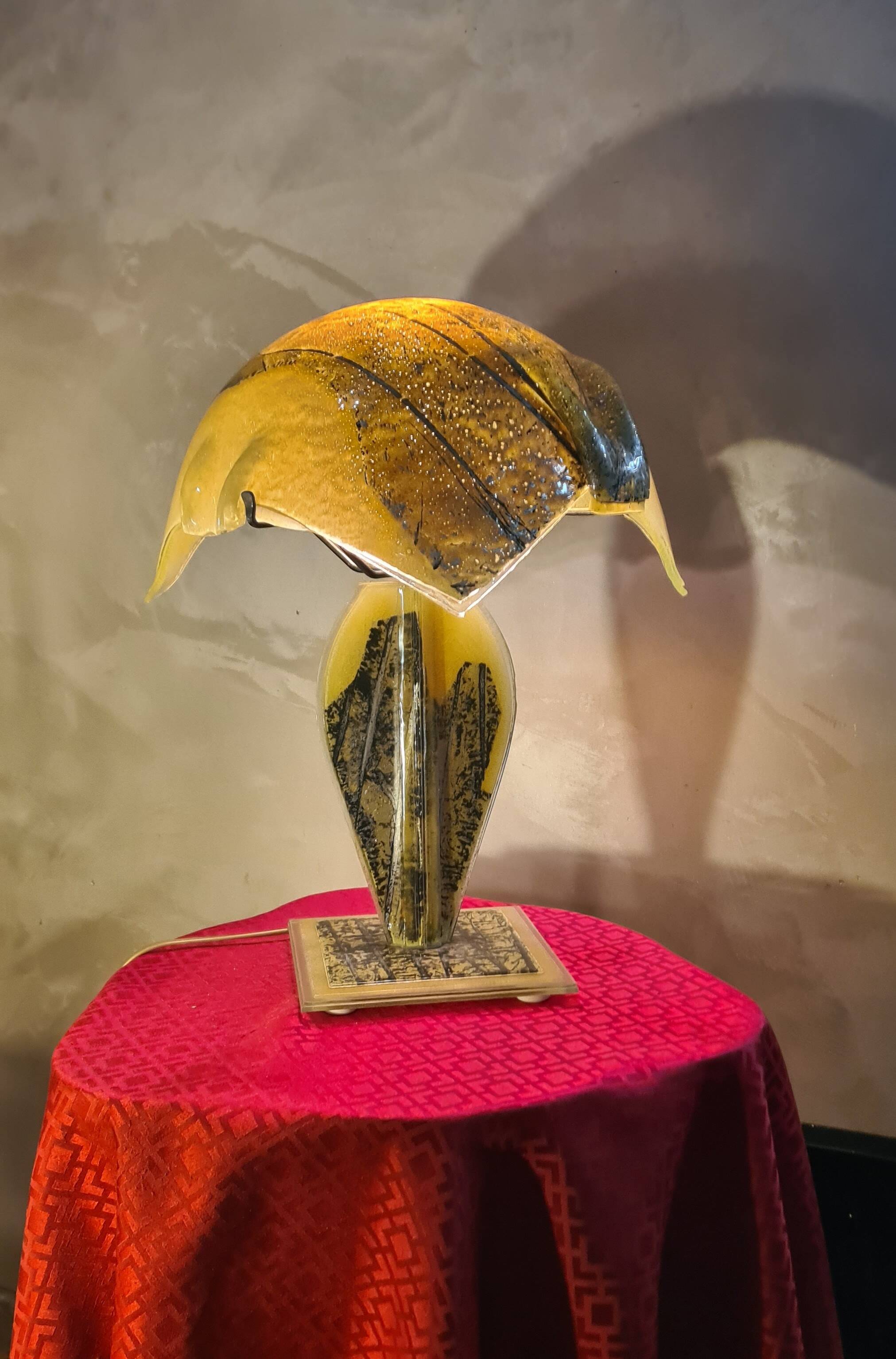 1970s to 80s living room lamp, handmade glass, origin Netherlands, 46x34.