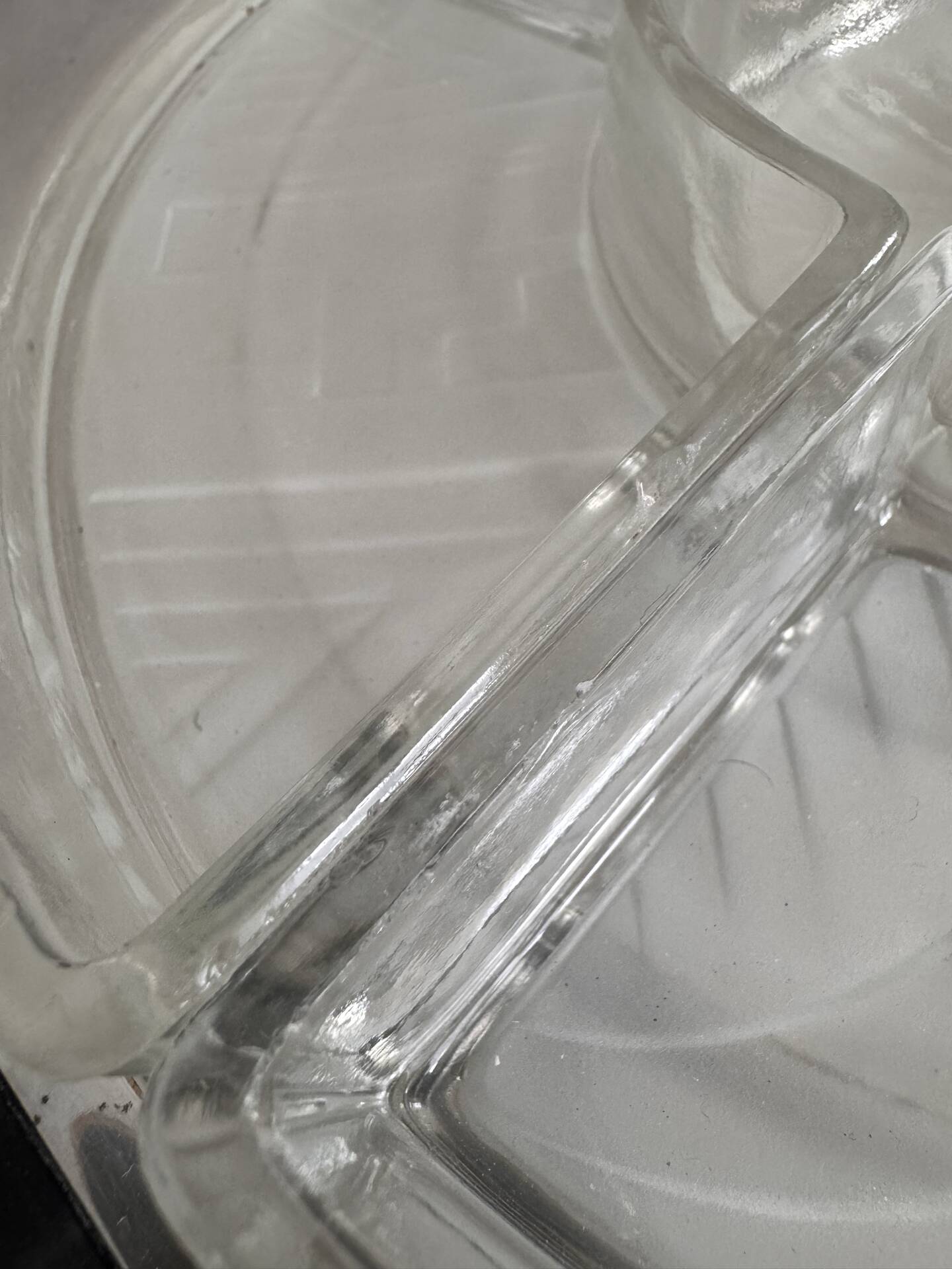 Art Deco silver-plated metal and glass serving platter for appetizers.