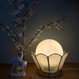 Globe table lamp with vintage opaline and mother-of-pearl shade