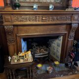 Antique carved wooden fireplace + overmantel – Napoléon III style