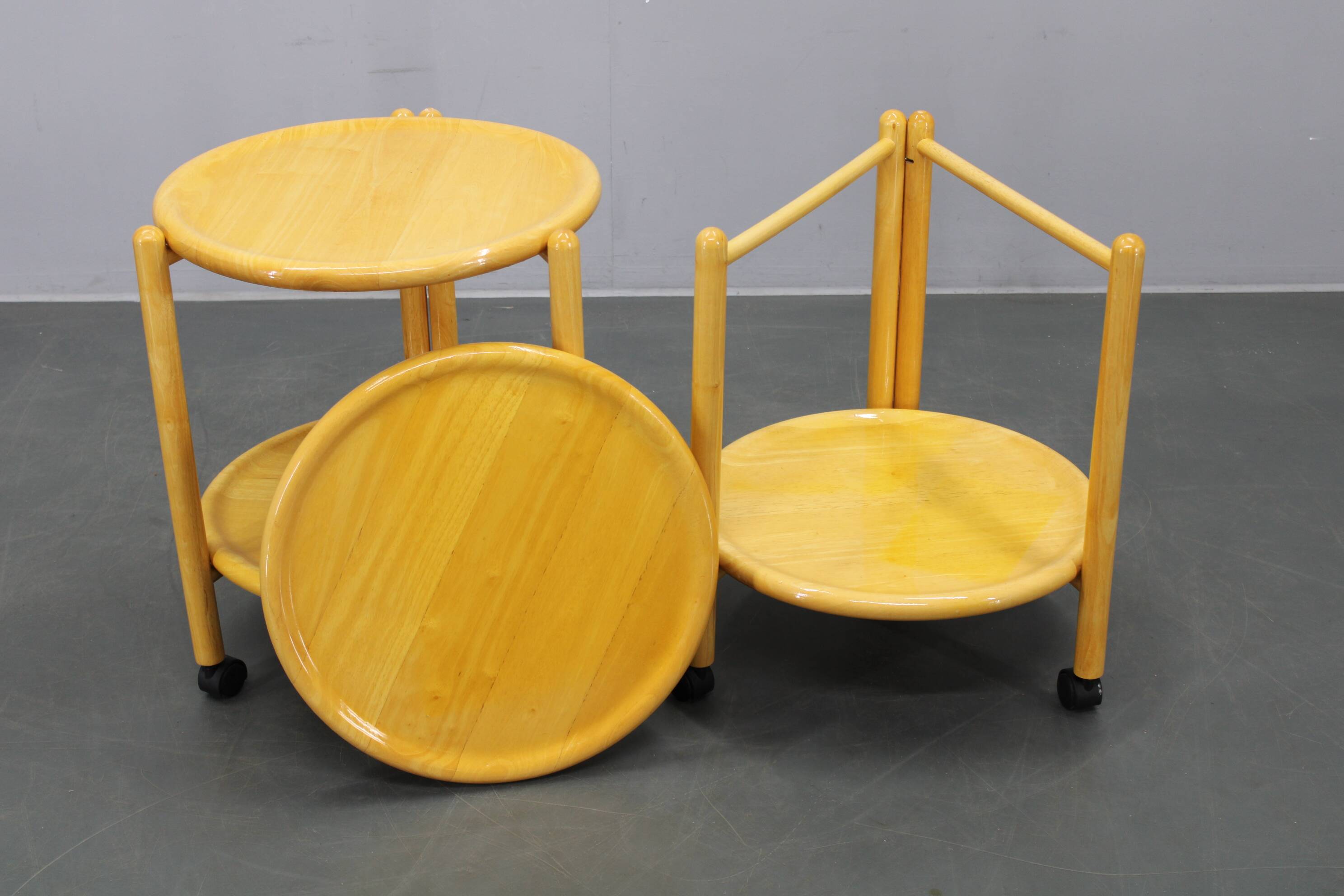 Jens Quistgaard Danish birch 2-tier round trolley Lazy Susan, 1970s