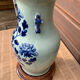 Celadon blue porcelain lamp with vegetal decoration, China, 19th century