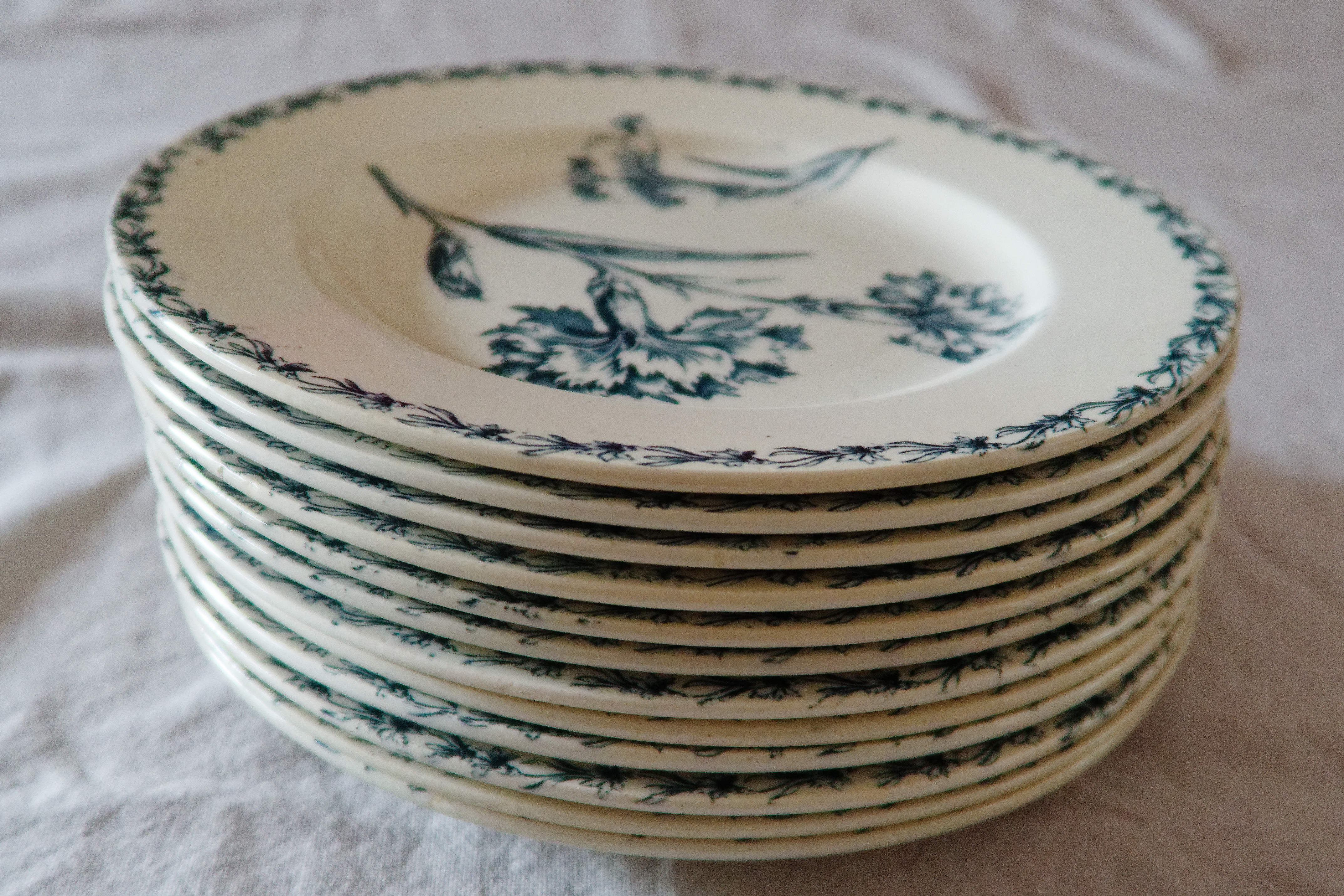 Lot 6 flat plates old iron earth K&G Lunéville Carnations
