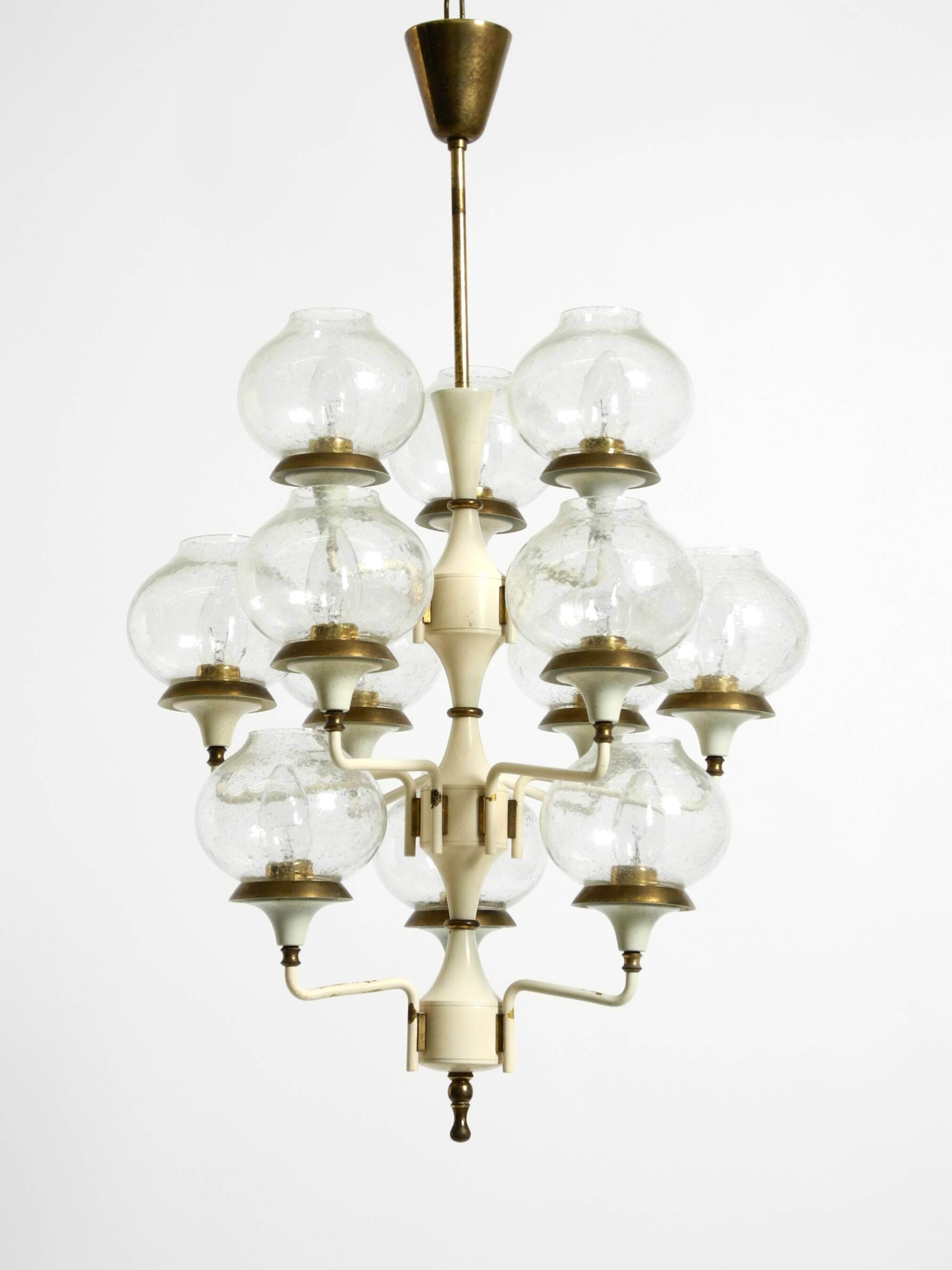 Large 1960s brass and glass tulip ceiling lamp by Hans Agne Jakobsson