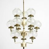 Large 1960s brass and glass tulip ceiling lamp by Hans Agne Jakobsson