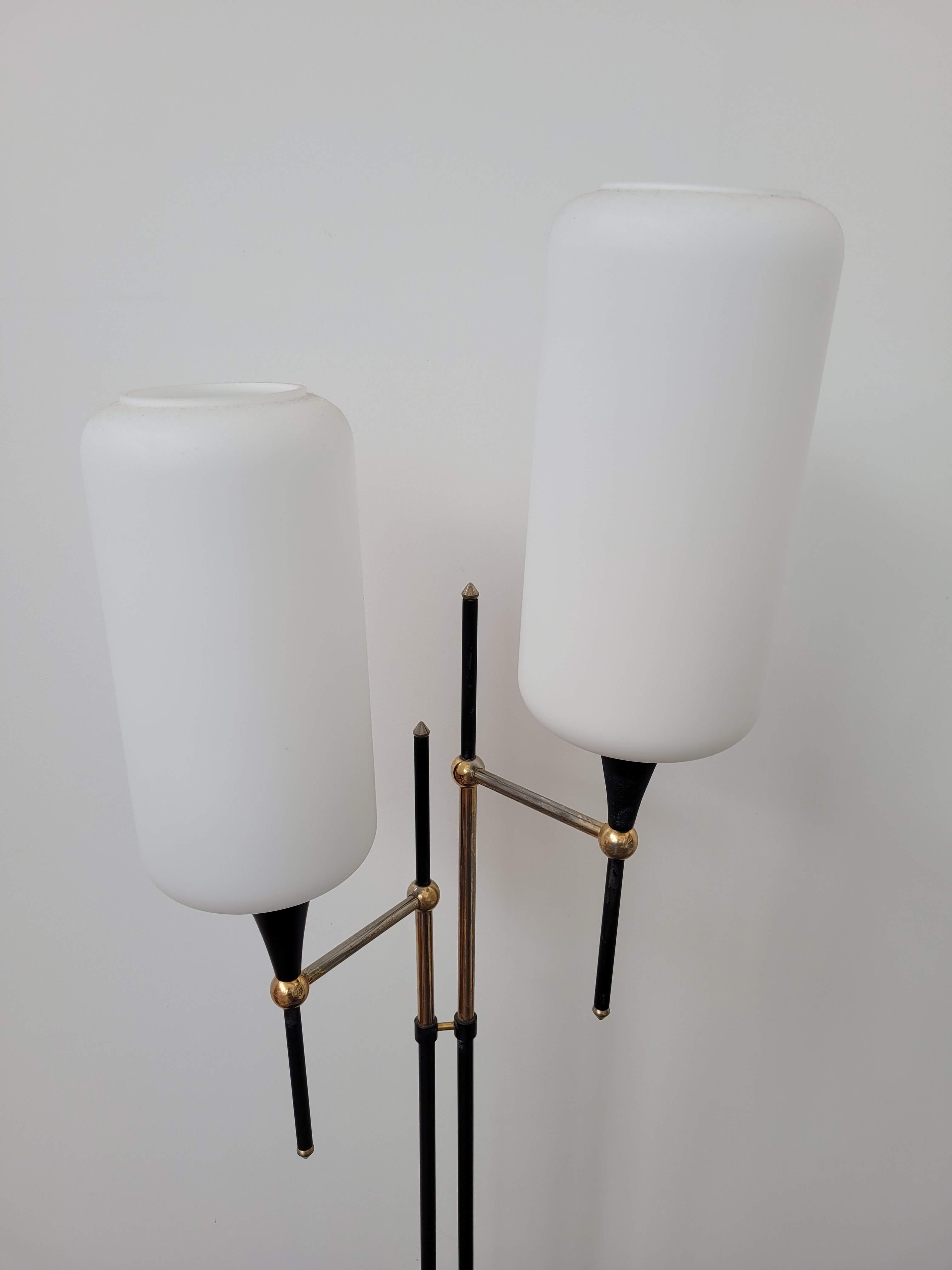 Floor lamp two glass globes and tablet