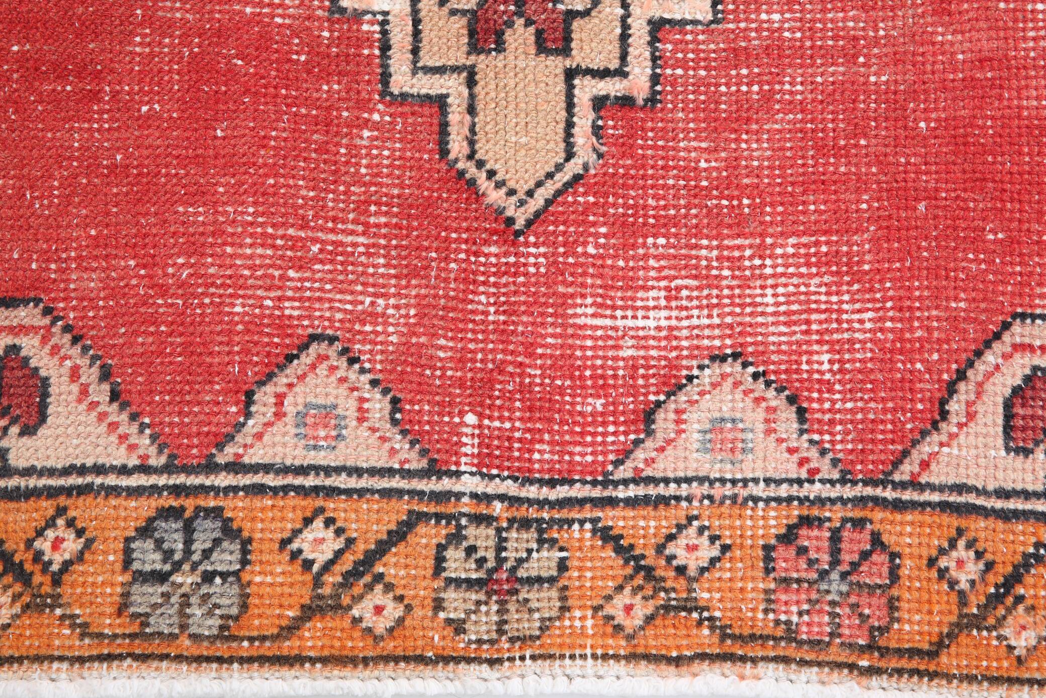 Antique Red Tan Beige Turkish Vintage Rug, 130x247Cm