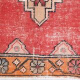 Antique Red Tan Beige Turkish Vintage Rug, 130x247Cm