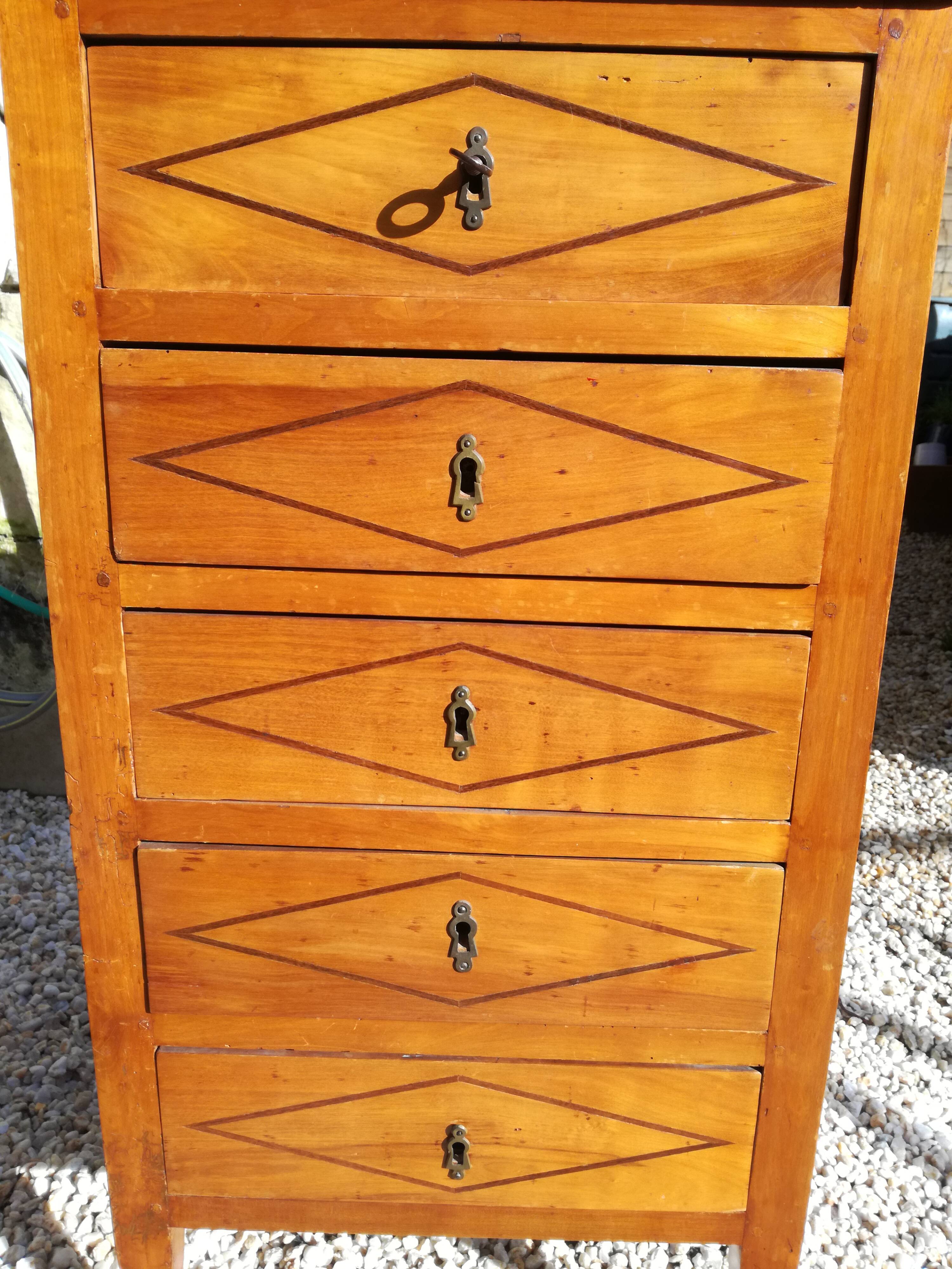 Louis XVI style ragpicker in marquetry and marble